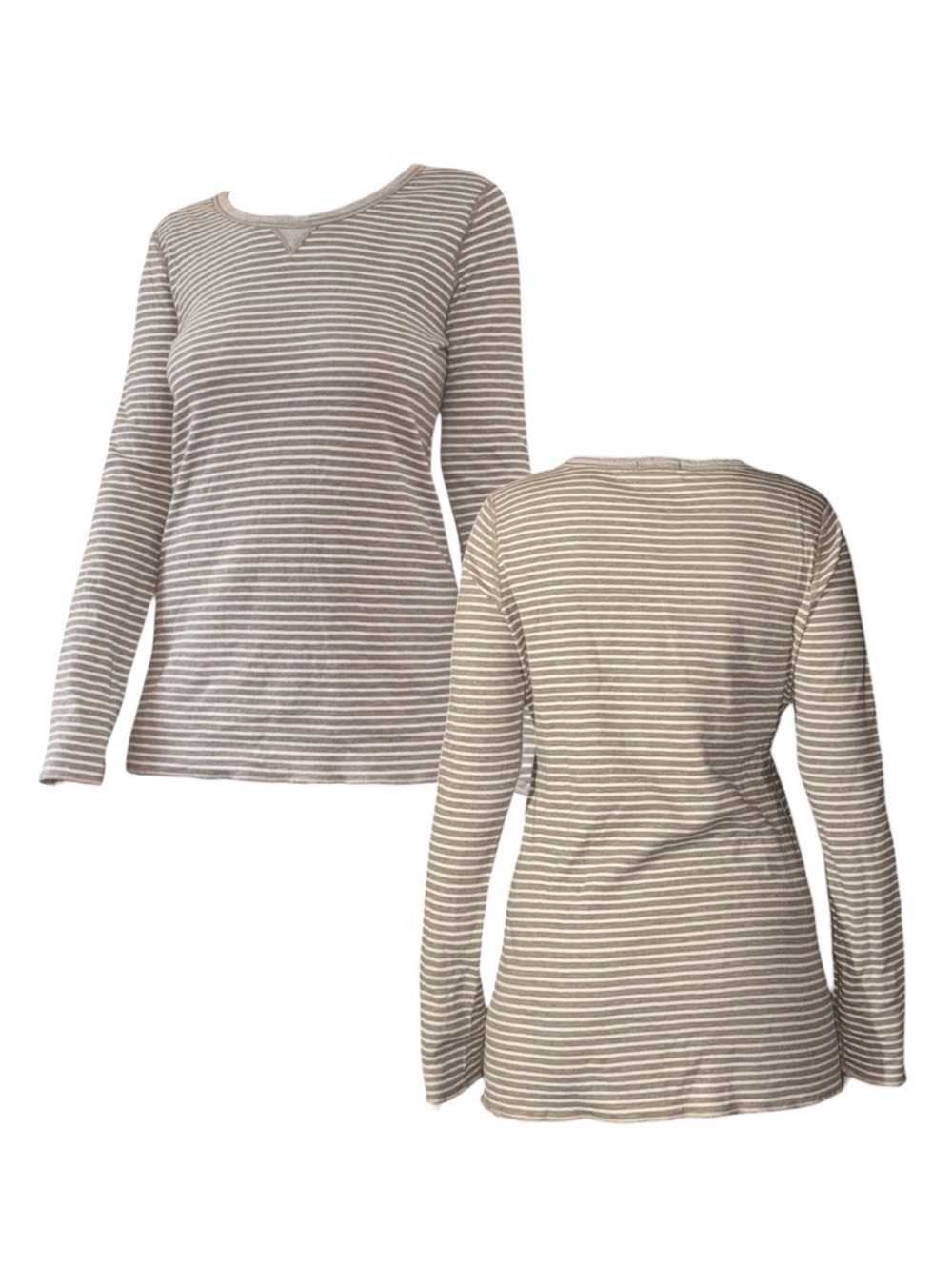 GAP Taupe and White Striped Thick Long-Sleeve Scoop Neck Top
